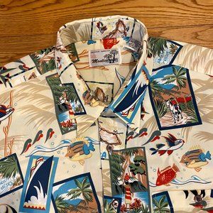 Monticerutti Hawaiian Shirt Jamaica Caribbean Fish Nautical Island Button Up XL